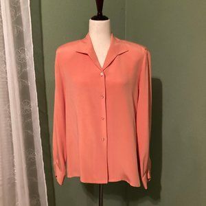 Doncaster Silk Coral Long Sleeve Women's Blouse Size 12 Oversized